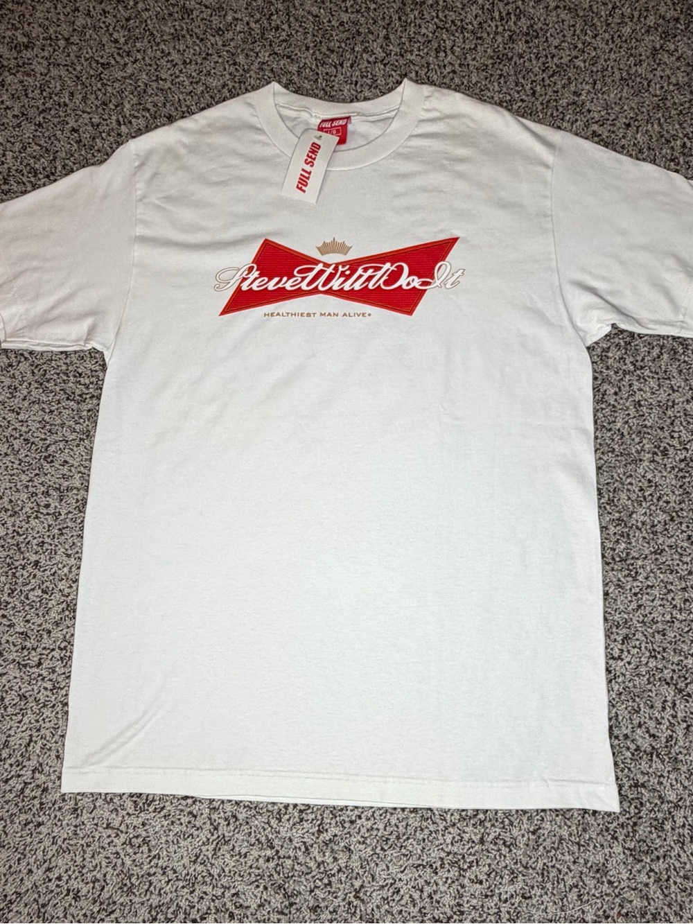 Full Send SteveWillDoIt Budweiser-Inspired Graphic Tee Large NWT College Frat
